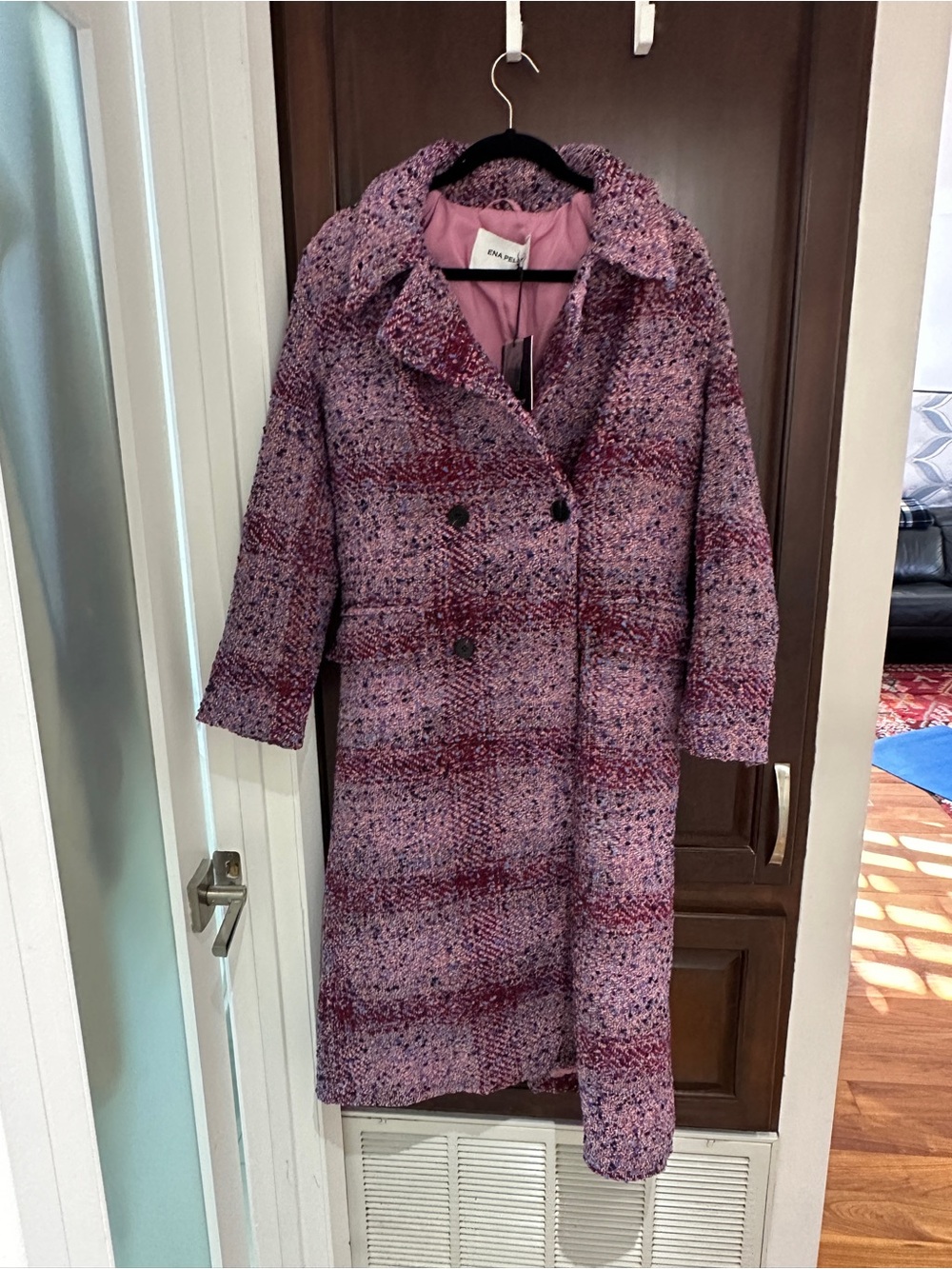Ena Pelly Lavender and Berry Bouclé Double-Breasted Pea Coat